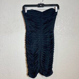 Betsey Johnson Strapless Mini Bodycon Dress Womens 2 Black Ruched Cocktail Y2K